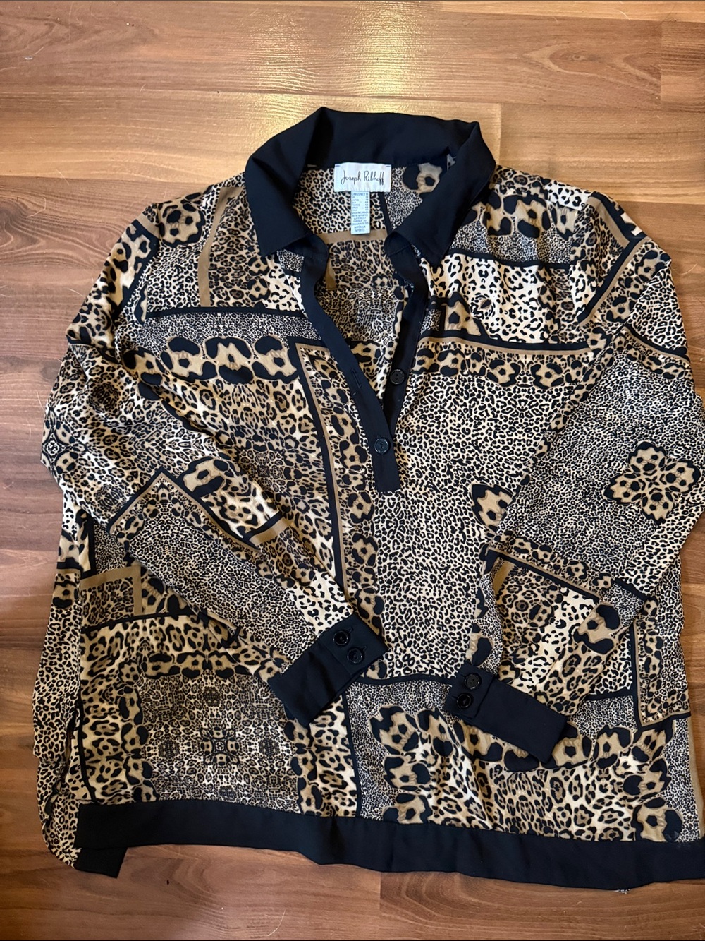Joseph Ribkoff Black and Brown Patchwork Animal Print Blazer